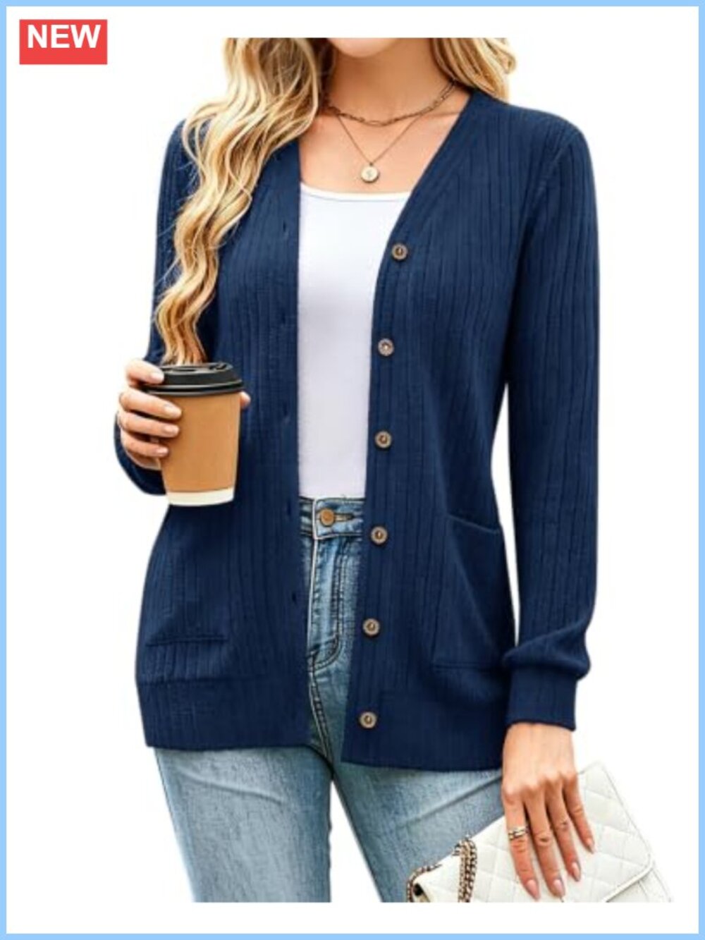 Womens Button Up Cardigan Sweater Long Sleeve Loose Fit with Pockets